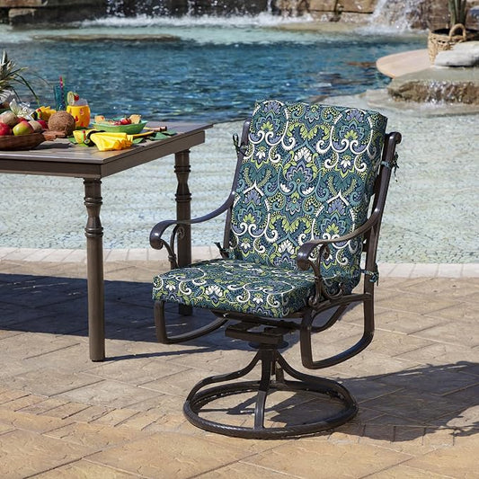 Arden Outdoor Dining Chair Cushion, Foam, 20x44, Blue Damask | Premium High Density Foam, Never Flattens, Weather-Proof for Outdoor Chairs, Mold and Mildew Resistant
