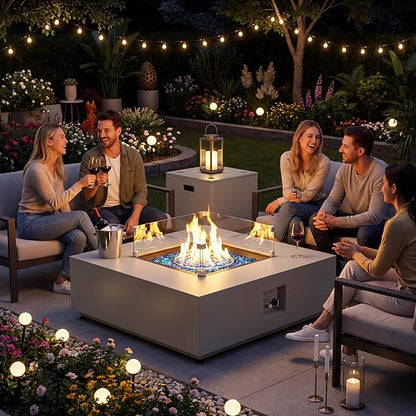 NICESOUL 40" Outdoor Square Propane Fire Pit Table with Hidden Tank Desk, 50,000 BTU Natural Gas Fireplace for Backyard Patio, CSA Certified Firepit with Tempered Glass Guard & Cover, Concrete Grey