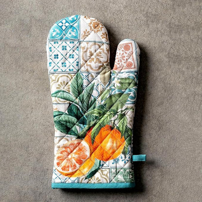 Maison d'Hermine Oven Gloves 100% Cotton Oven Mitt 7" x 13" with Loop Heat Resistant BBQ Cooking Gloves Baking Grilling Kitchen Hotel Home Farmhouse Spring Summer (Pack of 1, Agrume)
