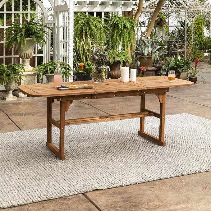 Walker Edison Maui Classic 7 Piece Acacia Wood Outdoor Dining Set with X Back Chairs, Set of 7, Brown