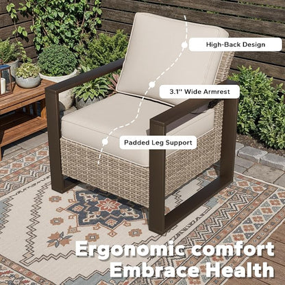 Joyside Outdoor Patio Chairs Set, 6 Pieces Wicker Rattan Chairs with Metal Wide Armrest, Thick Cushions and Deep Seating for Garden, Backyard, Porch, Deck