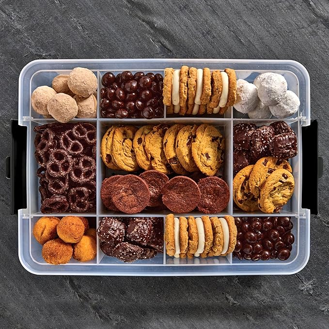 Farberware Build Snacklebox Serving Tray with Locking Bamboo Cutting Board Lid, Portable Storage Container with Compartments for Charcuterie, and More, Natural (Pack of 4)
