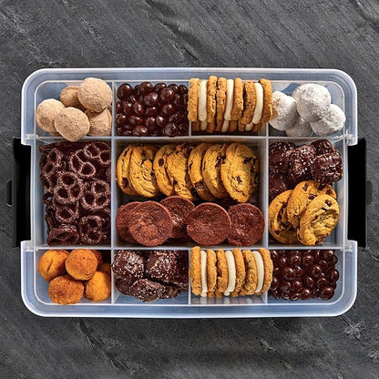 Farberware Build Snacklebox Serving Tray with Locking Bamboo Cutting Board Lid, Portable Storage Container with Compartments for Charcuterie, and More, Natural (Pack of 4)