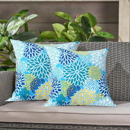 LVTXIII 2 Pack Outdoor Throw Pillow Covers for Patio Furniture, 16x16 Inch Square Pillow Case, Water-Repellent Cushion Covers for Garden, Porch, Sofa, Dahlia Blue