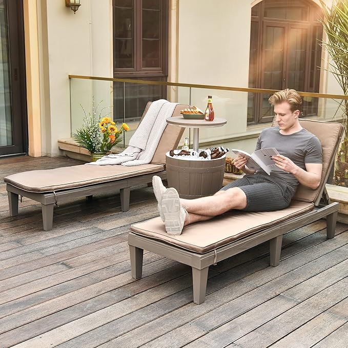YITAHOME Chaise Lounge Chairs for Outside with Cushion & Adjustable Backrest, Sturdy Loungers for Patio Poolside, Easy Assembly & Waterproof & Lightweight with 265lbs Weight Capacity, Set of 4, Taupe