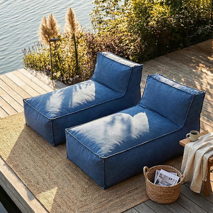 Christopher Knight Home Natty Outdoor Bean Bag Chair Set of 2, Fabric Bean Bag Chair for Adults and Kids, Indoor/Outdoor Sun Lounger, Patio Lounge Chair Set of 2, Navy Blue
