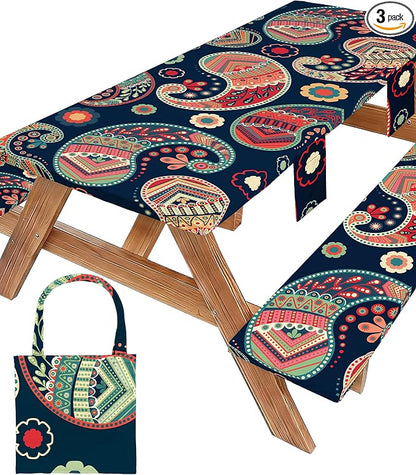 Picnic Table Cover with Bench Covers Table Cloth Tablecover Camping Essentials Camp Must Haves Camper Gear Outdoor Accessories River Water Motorhome Trailer Tent Rv Car Travel Activities Accessary Set
