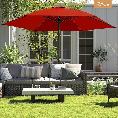 Ayge 7.5FT Large Outdoor Patio Umbrella Market Table Umbrella-UV Resistant, Easy Push Button Tilt and Crank, 6 Sturdy Fiberglass Ribs Heavy-Duty Pool Umbrella for Deck, Backyard,Garden, Yard,Red