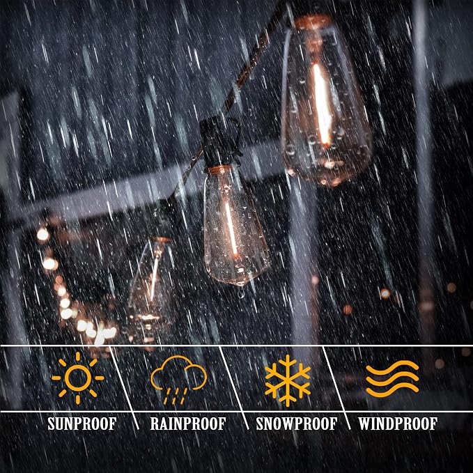 Outdoor String Lights 150FT Lighting Waterproof for Outside Patio Backyard | 150FT Connectable Outdoor Lights,75 Plastic Dimmable ST38 Edison Bulbs for Porch Bistro Garden Gazebo Balcony Cafe Deck Yard