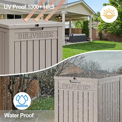 LHBGO Package Delivery Box for Outside, 48 Gallon Storage with Lockable Secure, Large Double Wall Resin Outdoor Package Delivery Waterproof Deck