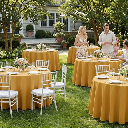 Fitable 6 Pack Gold Round Tablecloths - 90 Inches in Diameter | Wrinkle & Stain Resistant, Washable Polyester Fabric, For Wedding Party Banquet Formal Events Fall Thanksgiving Harvest