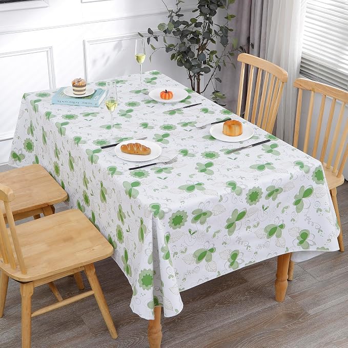 Heavy Duty Vinyl Tablecloth with Flannel Backing Waterproof Oil-Proof Plastic Table Cloth Stain-Resistant Wipeable Rectangle or Square Table Cover for Indoor and Outdoor (Floral and Leaf,54x54 Inch)