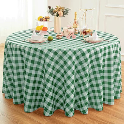 Waterproof Plaid Tablecloth Fabric - Round 108 Inch Classic Gingham Checker Table Cloth for Indoor/Outdoor Use - Buffalo Table Cover for Picnics, BBQs, and Parties