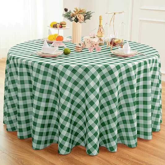Waterproof Plaid Tablecloth Fabric - Round 108 Inch Classic Gingham Checker Table Cloth for Indoor/Outdoor Use - Buffalo Table Cover for Picnics, BBQs, and Parties