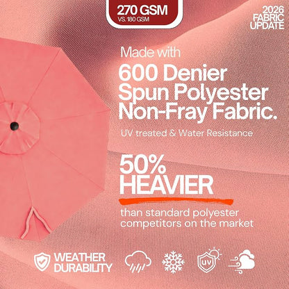 Formosa Covers 9ft 6 Ribs Market Patio Umbrella Replacement Canopy - Top Canvas - 600D UV Protective and Water Resistant Umbrella Fabric - Premium Quality Replacement Canopy Cover ONLY (Peach Coral)