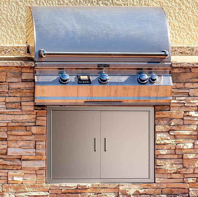 Luffioner BBQ Outdoor Kitchen Doors,31W x 24H Inch Double BBQ Access Door,Rust-Proof Thickened Plate 304 Stainless Steel Access Door for Outdoor Kitchen, BBQ Island,Grilling Station (31W x 24H)
