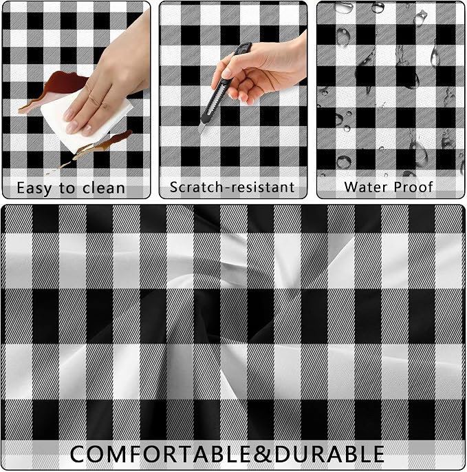 Picnic Table Cover with Bench Covers, Black and White Checkered Waterproof and Windproof, Fitted Tablecloth Cover with Elastic Edge, for Outdoor, Garden, Camping, 3 Pieces Set, 30x72 Inch
