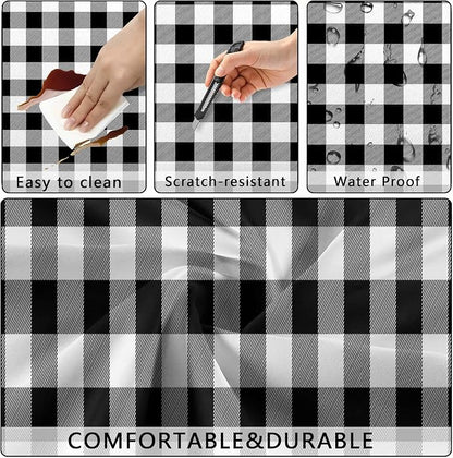 Picnic Table Cover with Bench Covers, Black and White Checkered Waterproof and Windproof, Fitted Tablecloth Cover with Elastic Edge, for Outdoor, Garden, Camping, 3 Pieces Set, 30x72 Inch