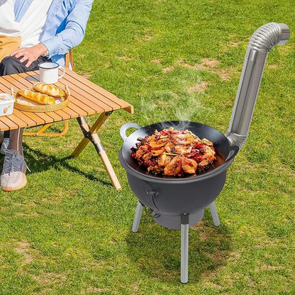 Portable Outdoor Wood Burning BBQ Stove with Grill Rack for Camping