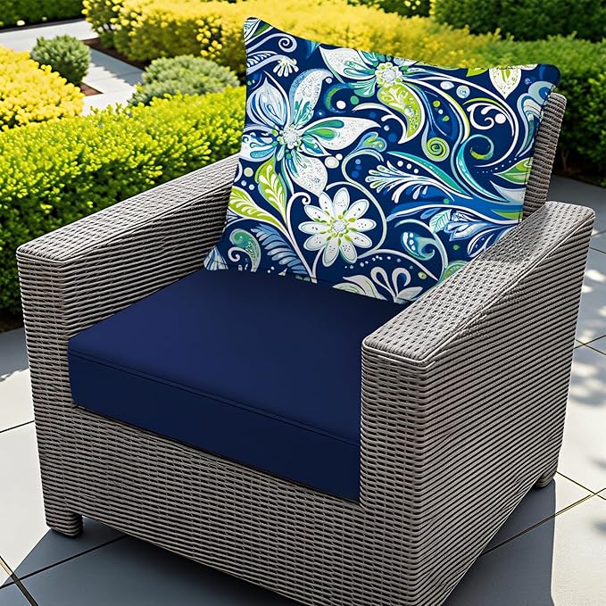 Outdoor Chair Cushion Patio Furniture Seat & Back Pillow 22 x 22 Inch Green | Rain-Proof Cover Removable Replacement with Ties for Wicker Sofa Couch Sunbrella Outside Floral