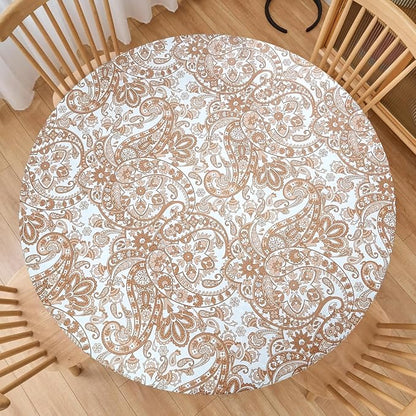 LIBERECOO Luxury Paisley Round Vinyl Tablecloth with Flannel Backing - Waterproof, Oilproof, Wipeable Dining Table Cover for Indoor/Outdoor Use