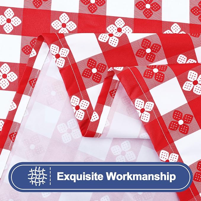 Smiry Picnic Table Cover with Bench Covers, Waterproof Elastic Fitted Tablecloth for 8 Foot Tables, Washable Polyester Tablecloths for Camping, Indoor & Outdoor (Red & White, 30x96 Inch 3-pc Set)
