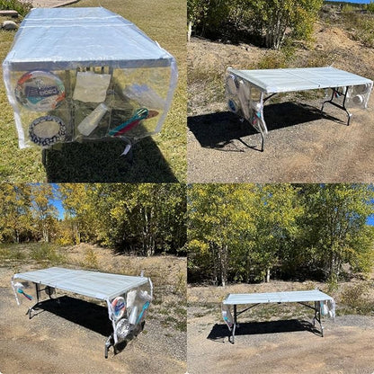 Water-Resistant Vinyl Cover - Reusable, Built-in Compartments for Plates, Cutlery & Dining Essentials – Fits 5 & 6 ft Tables – Perfect for Picnics, BBQs, Outdoor & Indoor Gatherings
