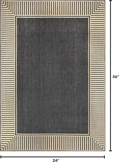 Nuloom Asha Dark Grey/Ivory, 2' x 3', Casual, Striped Border, Soft and Cozy, High Traffic, Stain Resistant, Easy Clean, Durable Area Rug for Indoor/Outdoor Patio, Deck, Porch, Garden, Courtyard