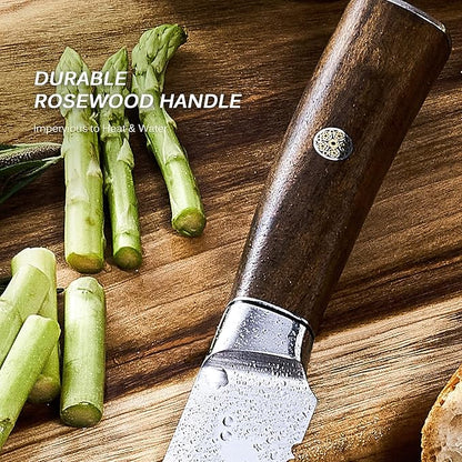 KYOKU 10 Inch Bread Knife - Daimyo Series - Serrated Knife with Ergonomic Rosewood Handle, and Mosaic Pin - Japanese Style 440C Stainless Steel Bread Cutter with Sheath and Case