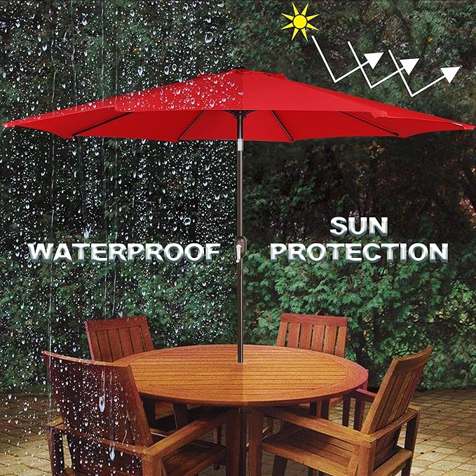 9' Outdoor Patio Umbrella, Outdoor Table Umbrella, Yard Umbrella, Market Umbrella with 8 Sturdy Ribs, Push Button Tilt and Crank