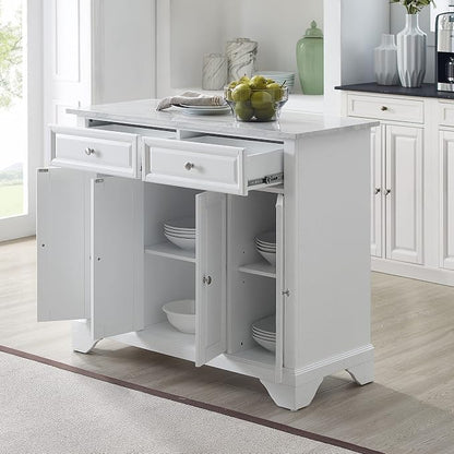 Crosley Furniture Avery Rolling Kitchen Island Storage Cart with Shelves, Microwave Stand, Coffee Bar, Distressed White