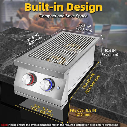 Double Side Burners-LP Side Burner with Cast Brass Burner | Heavy-Duty 304 Stainless Steel, Built-in Side Burners with LED Outdoor Kitchen BBQ Island