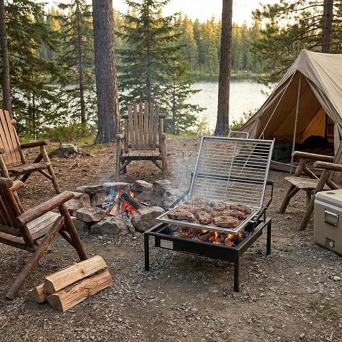 Rotating Charcoal Grill, Heavy-Duty Professional Flip Grill | 303 SQ.IN. Large Cooking Surface, Detachable Grill, for 3-8 People, for Camping, Tailgating, Patio