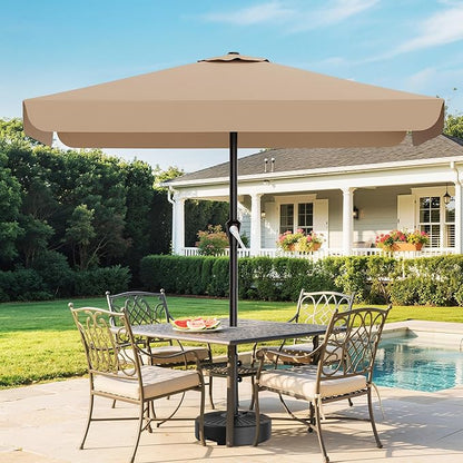AreShark 8 X 10 FT Large Rectangular Patio Umbrella with Valance, Outdoor Table Market Umbrella w/Crank & 8 Ribs, Rectangle Outdoor Umbrellas for Garden, Deck, Yard and Poolside, Beige