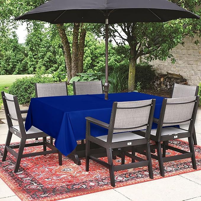 SARAFLORA Outdoor and Indoor Tablecloth -60x120 inch Blue, Wrinkle Free Washable Waterproof Table Cloth with Umbrella Hole and Zipper Rectangle Table Cover for Spring/Summer/Patio/Picnic/BBQS/Party