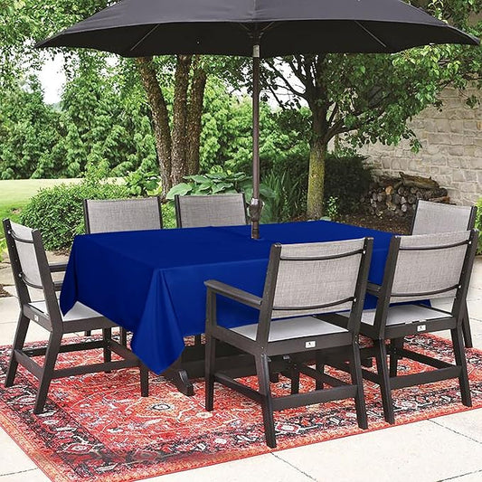 SARAFLORA Outdoor and Indoor Tablecloth -60x84 inch, Blue, Wrinkle Free Washable Waterproof Table Cloth with Umbrella Hole and Zipper Rectangle Table Cover for Spring/Summer/Patio/Picnic/BBQS/Party