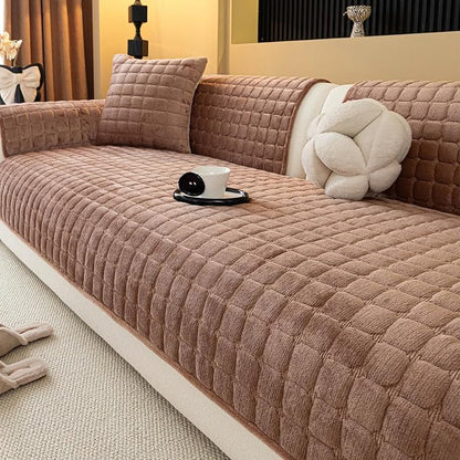 Velvet Couch Cover, Plush Sectional Sofa Cover Washable, Anti Slip Sofa Slipcover for 2-3 Cushion Sofas, Furniture Protector Covers for Pets & Kids(1PC, Dark Brown, 35.4"×63", Loveseat)