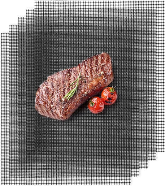 M METERXITY 5-Pack BBQ Mesh Grill Mat 17 X14 Inch, Reusable Nonstick Grilling Mats Sheet Liner for Outdoor Grill/Griddle/Cooking/Baking Mats/Gas Electric Grill/Barbecue Smoker[Black]