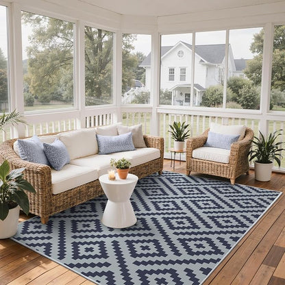GENIMO Outdoor Rug, Waterproof Plastic Rugs for Patio, 5'x8' Slate Blue | Outside Larger Modern Carpet Mat for Porch Decor, Deck, Balcony, Camping, RV, Backyard, Picnic, Beach, Reversible, Foldable