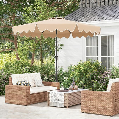 Tangkula 9Ft Patio Umbrella with Crank, 2-Tier Outdoor Umbrella with Push Button Tilt, Sun-Protective Canopy, 8 Ribs, Scalloped Patio Umbrella for Outdoor Beach Deck Pool Table (Beige)