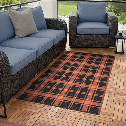 GENIMO Outdoor Rug 3'x5' Waterproof for Porch, Plastic Door Mat Dark Orange | Outside Modern Carpet for Patio Decor, Balcony, Porch, Deck, Backyard, Picnic, Camping, RV, Reversible, Foldable, Lightweight