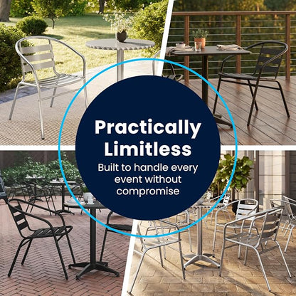 Flash Furniture 23.5 in Aluminum Square Bistro Table with 4 Chairs | Indoor/Outdoor Use, Slat Back, Slat Back Chairs
