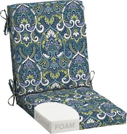 Arden Outdoor Dining Chair Cushion, Foam, 20x44, Blue Damask | Premium High Density Foam, Never Flattens, Weather-Proof for Outdoor Chairs, Mold and Mildew Resistant