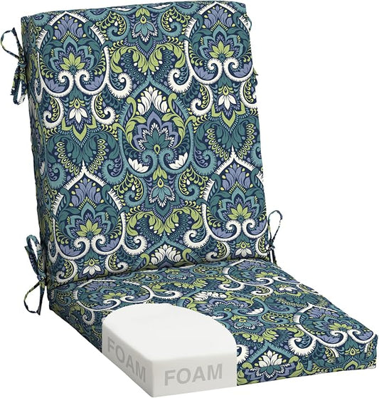Arden Outdoor Dining Chair Cushion, Foam, 20x44, Blue Damask | Premium High Density Foam, Never Flattens, Weather-Proof for Outdoor Chairs, Mold and Mildew Resistant