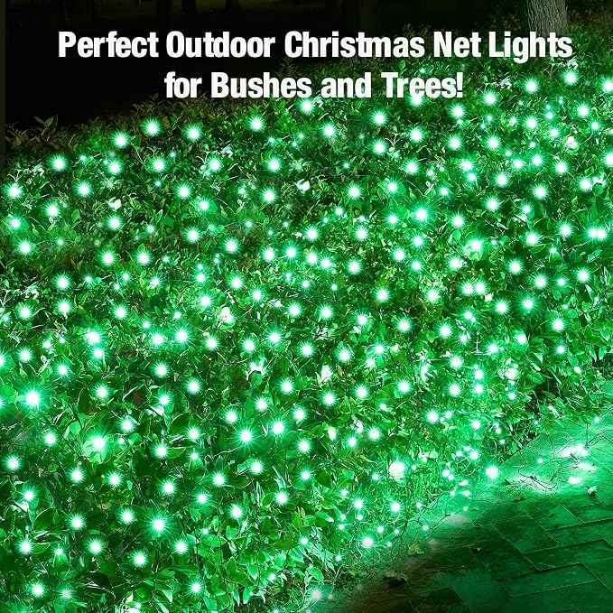 Led Green Christmas Net Lights Outdoor Christmas Bushes Lights 120Led 6ftx5ft, Connectable Outdoor Indoor Mesh Net Lighting for Xmas Holiday, Garden, Lawn, Shrubs, Trees, Bushes Decorations