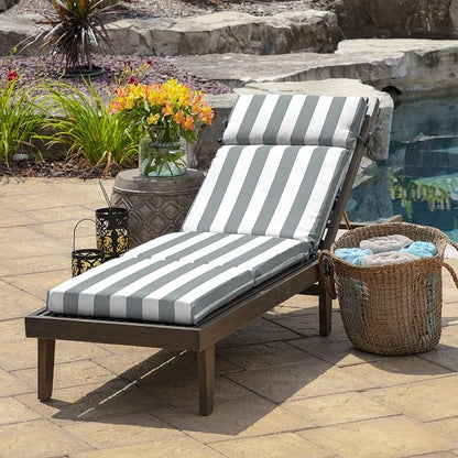 Arden Outdoor Chaise Cushion, 21 in x 72 in, Weather-Proof, Rain-Proof, Fade Resistant Patio Cushion for Chaise Lounger Stone Grey Cabana Stripe | Lounge Cushion, Weather-Proof, Rain-Proof, Fade Resistant for Chaise Lounger Stone, Mold and Mildew Resis...