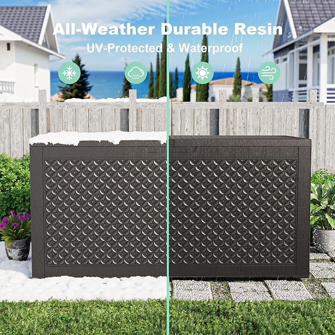 PatioZen 121 Gallon Resin Deck Box, Lockable Outdoor Storage Box for Patio Cushions Storage Furniture,Garden Tools, Pool Supplies, Weatherproof and UV Resistant (Black)