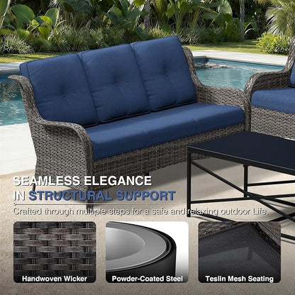 Joyside Outdoor Patio Couch, 3 Seater Outdoor Wicker Sofa with High Back, Deep Seating, Wide Armrest, Thickened Cushions, Patio Sofa for Deck, Porch Use
