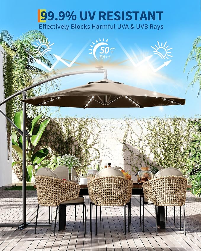 15FT Outdoor Patio Umbrella,Double-Sided Rectangle Market Umbrella with 36 LED Solar Lights & Base,UV50+ Weather-Resistant Oversized Outdoor Umbrella,Crank Lift,3-Way Shade for Pool,Garden,Backyard