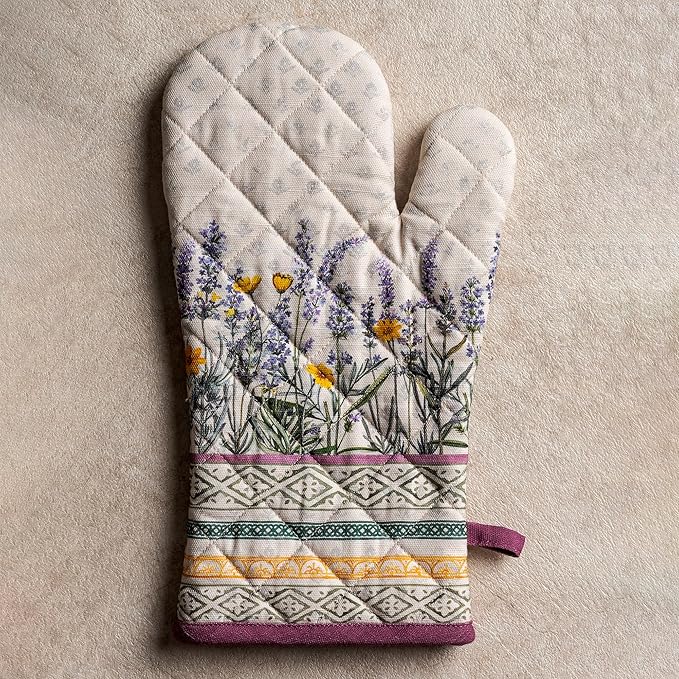 Maison d'Hermine Oven Gloves 100% Cotton Oven Mitt 7" x 13" with Loop Heat Resistant BBQ Cooking Gloves Baking Grilling Kitchen Hotel Home Farmhouse Spring Summer (Pack of 1, Fanny Lavender)